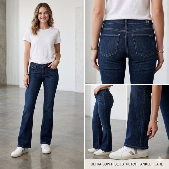 GAP Pants - Gap Y2K Fashion Ultra Low Rise Ankle Flare Bootcut Jeans - Dark Wash Size 10